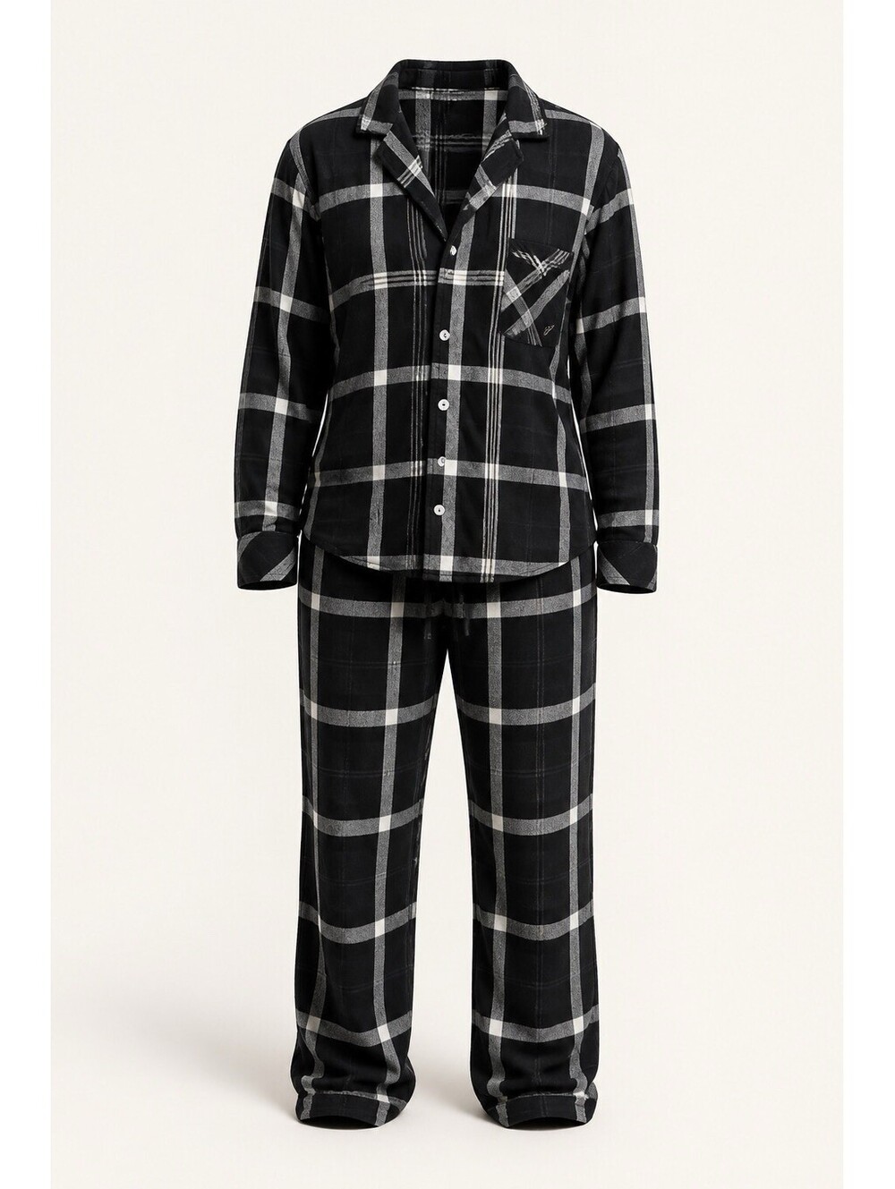 Victoria's Secret Women's M PJ Pajama Set Black Plaid long Sleeve Cotton Flannel